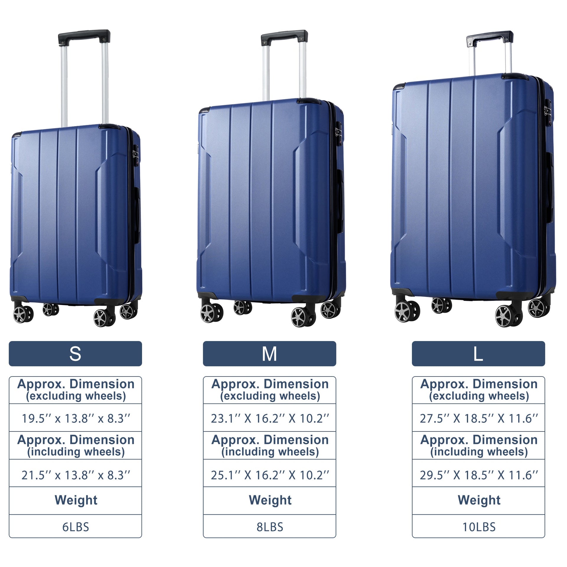 Luggage Sets 3 Piece, Expandable Hard shell ABS Suitcases with Double Spinner, Travel luggage Set with TSA Lock (20/24/28inch, Blue)