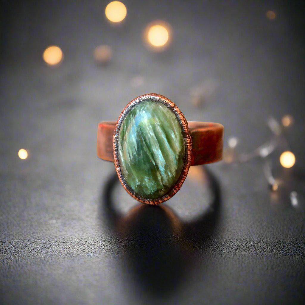 Copper Seraphinite Ring Heart Healing and Calm | By Blackbird & Sage