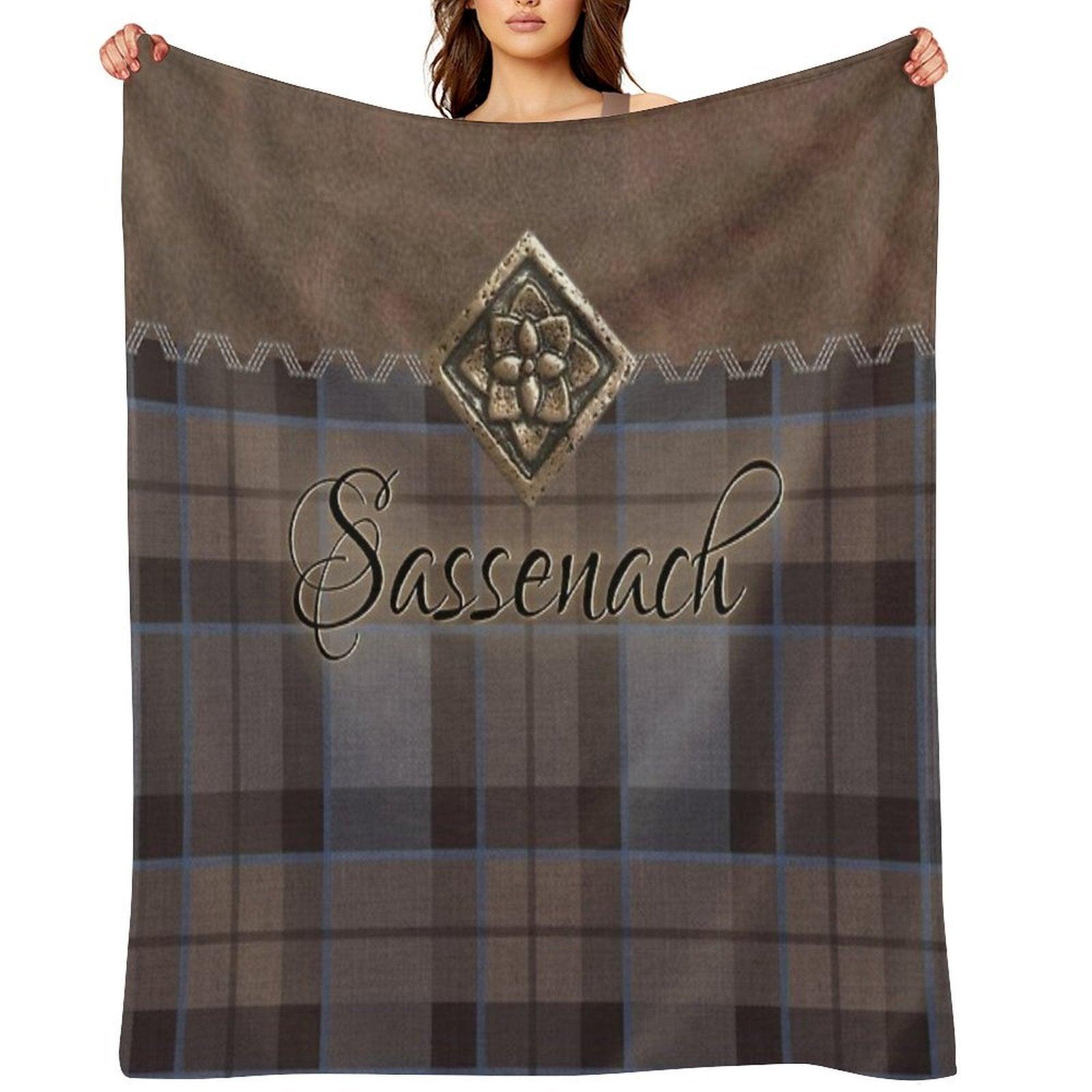Outlander - Leather And Tartan with Metal Flower Accent Throw Blanket