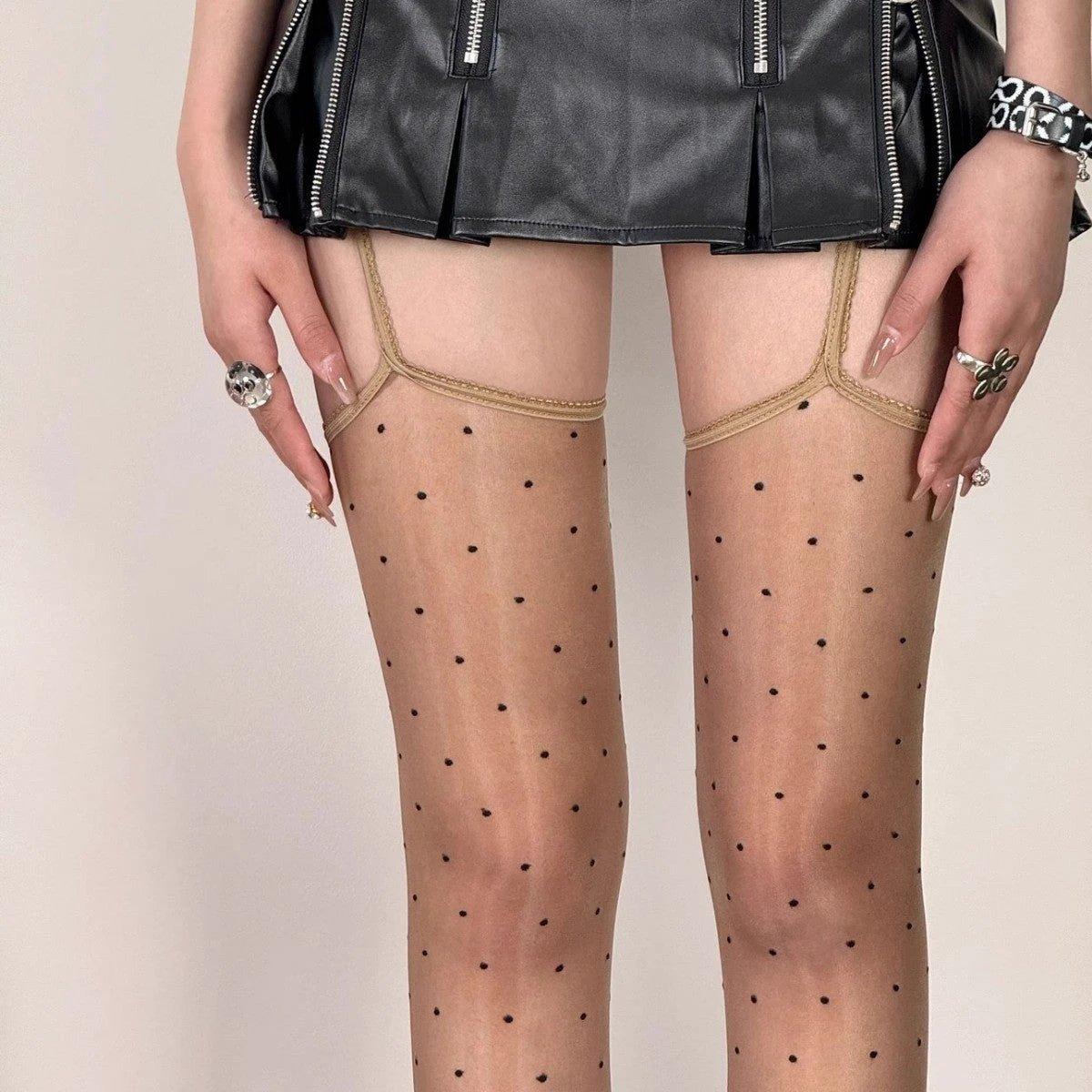 Aurora Polka Lace Shiny Suspenders Small Polka Dot Stockings