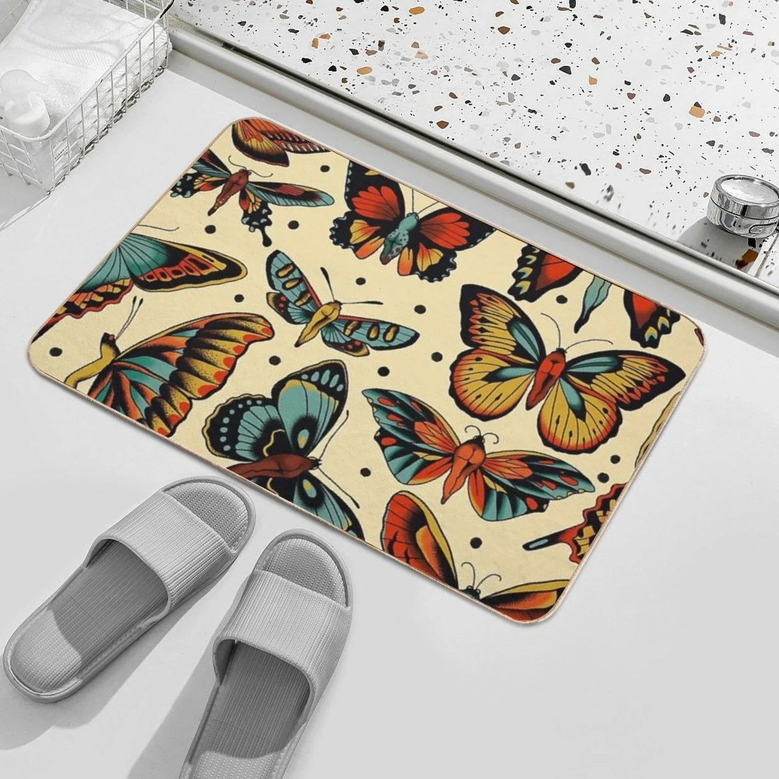 Butterflies Traditional Tattoo Flash Bath Mat