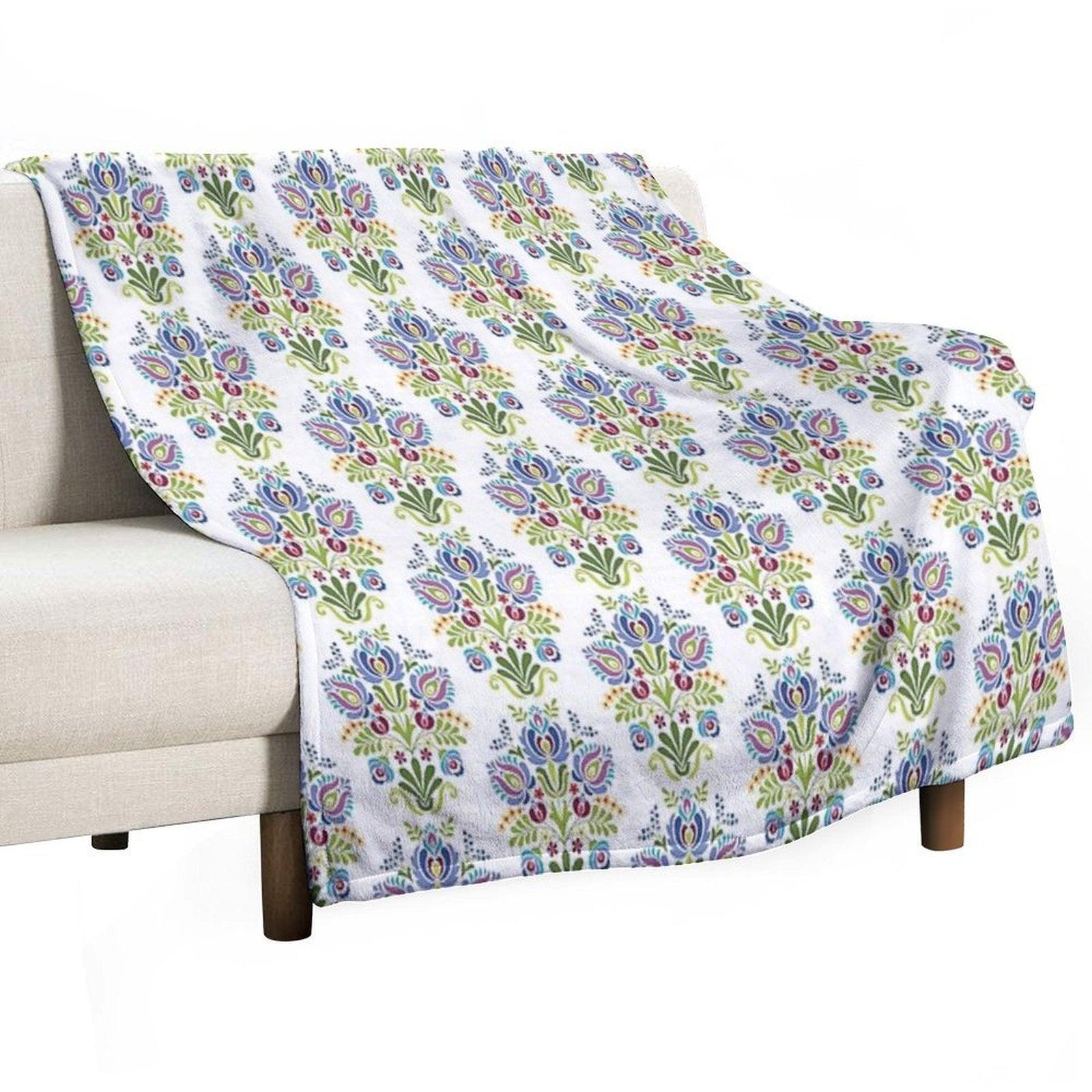 Hungarian Folk Design Violet Throw Blanket