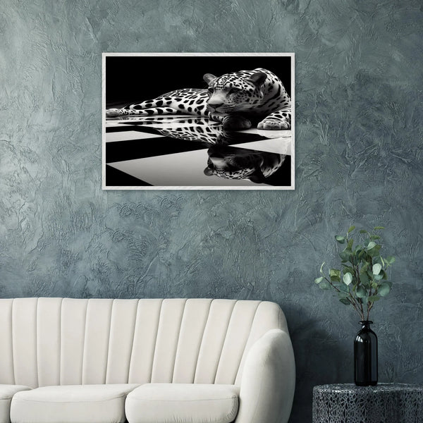 Leopard Black and White Mounted Framed Poster – Premium Oak or Ash Frame