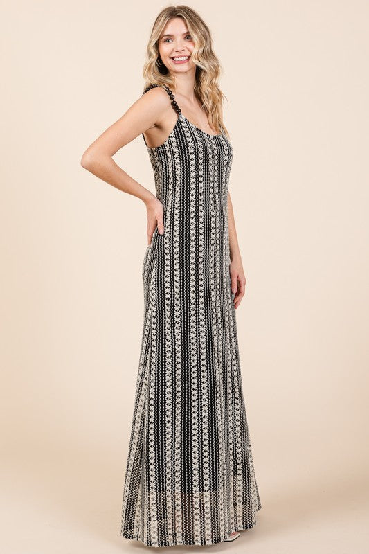 Plus Size Striped Scoop Neck Beaded Strap Maxi Cami Dress – Elegant and Stylish Cami Dress , Beaded Straps, and Flattering Scoop Neckline