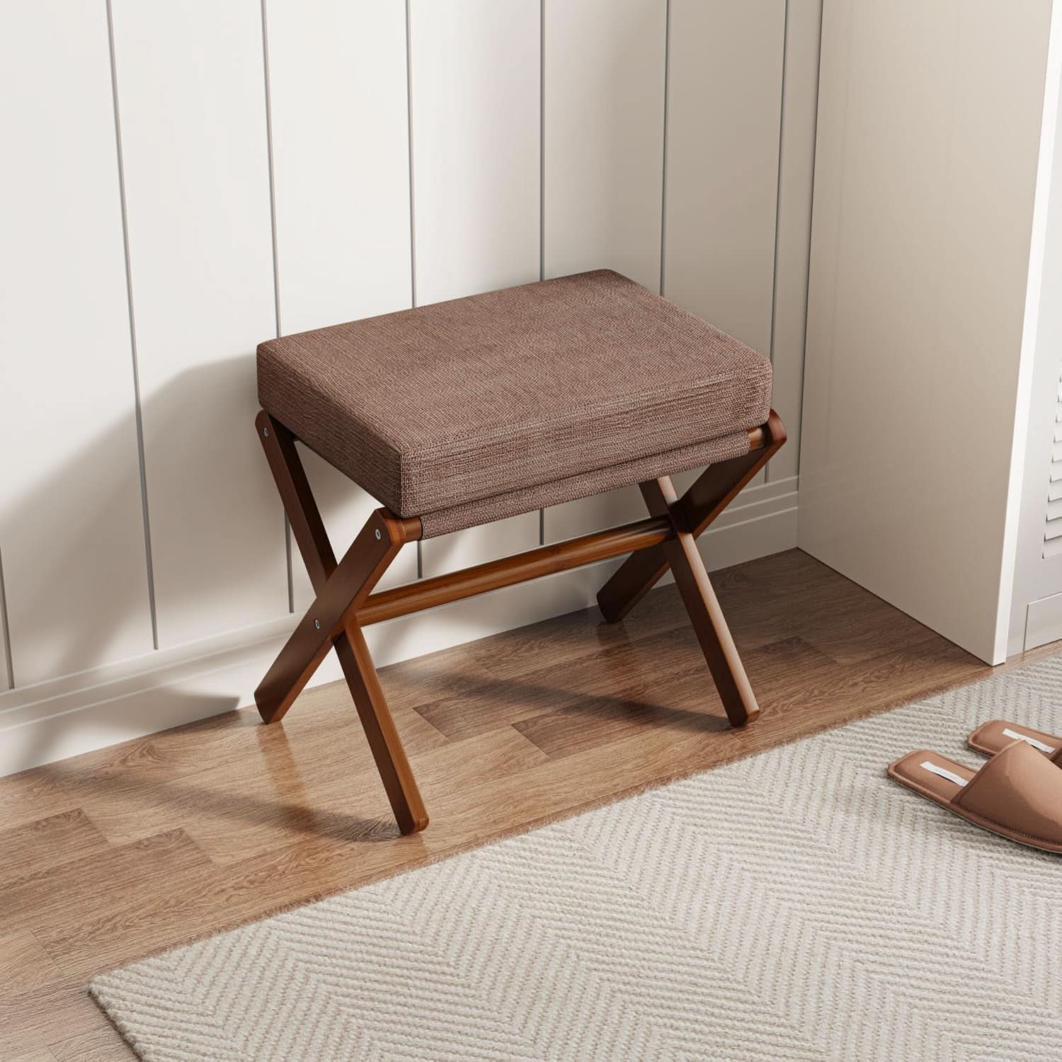 Espresso Brown Foldable Bamboo Footstool Dense Foam