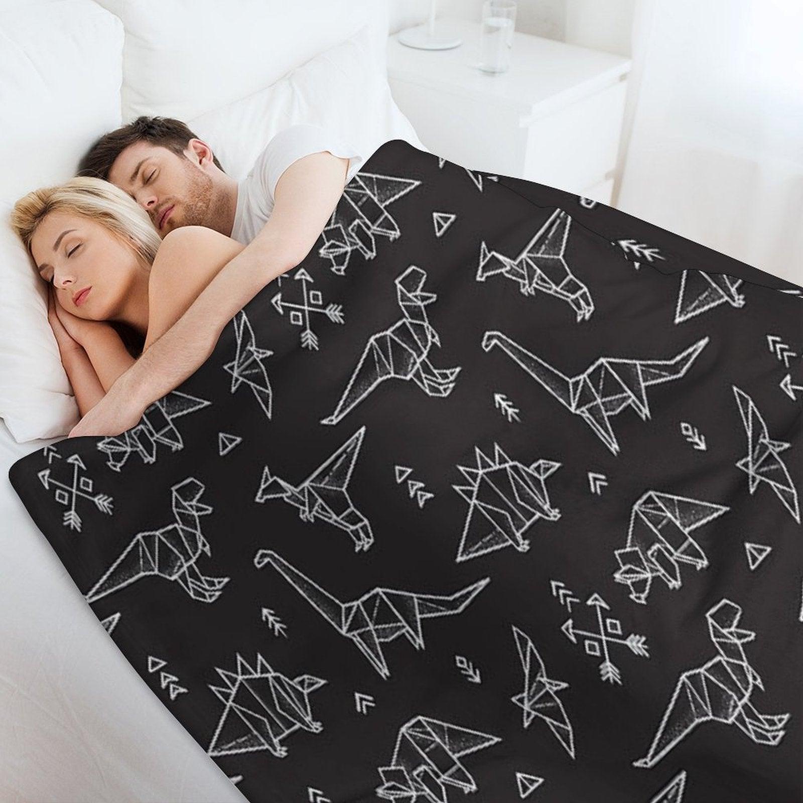 Black And White Origami Dinosaurs Throw Blanket