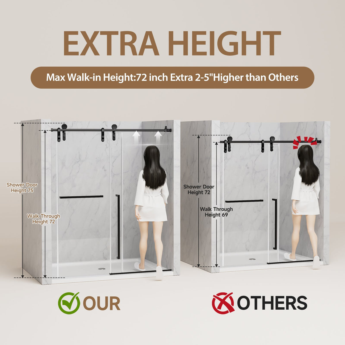Matte Frameless Sliding Shower Door 56