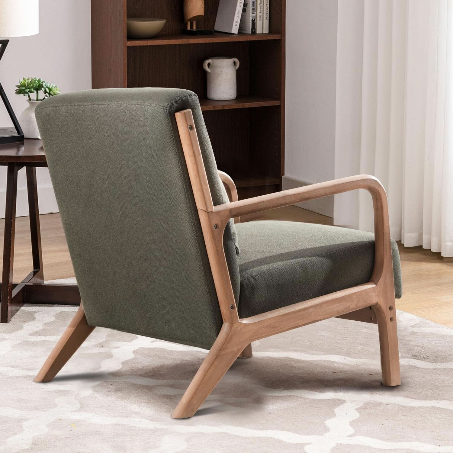 Green Upholstered Mid Century Modern Accent Armchair