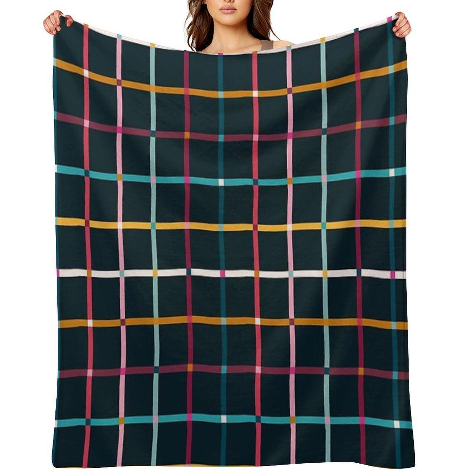 Hand Drawn Plaid Pattern Throw Blanket