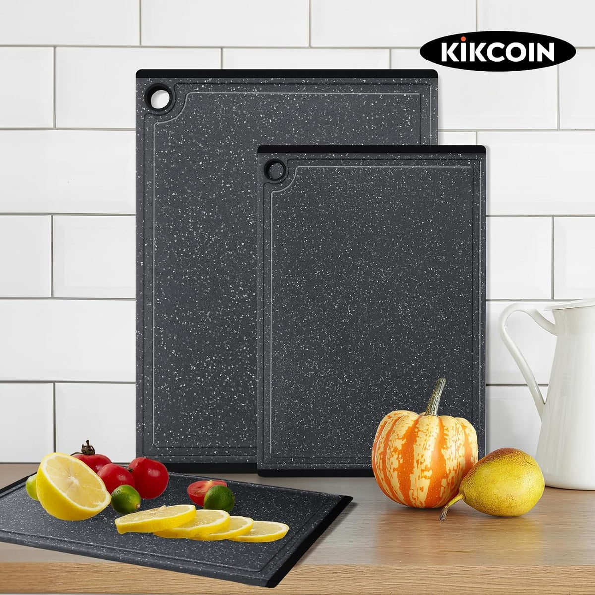 3-Piece Large Plastic Cutting Board Set with Non-Slip Feet and Juice Grooves