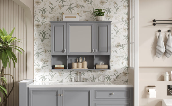 Wall Mounted Bathroom Medicine Cabinet with Mirror and Open Shelves, Modern