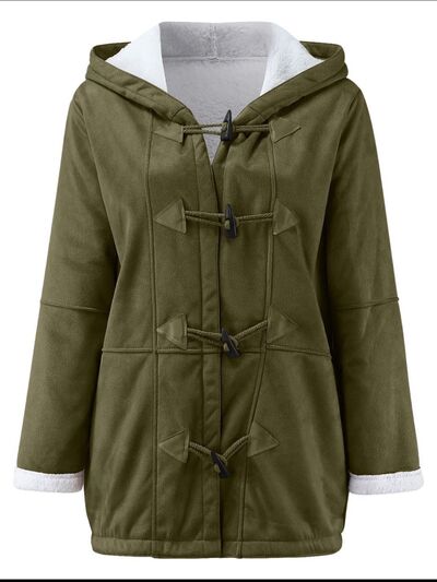 Full Size Pocketed Long Sleeve Hooded Toggle Jacket – Stylish & Functional Outerwear for Women