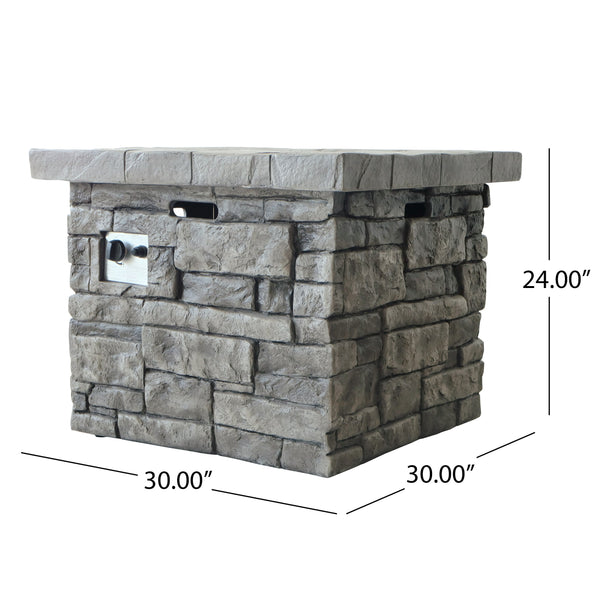 Outdoor Square MgO Propane Fire Pit 40,000 BTU Grey 30-Inch