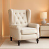 Beige Midcentury Button Tufted Wingback Upholstered Armchair
