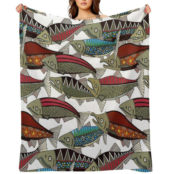 Alaskan Salmon White Anti-pilling Throw Blanket