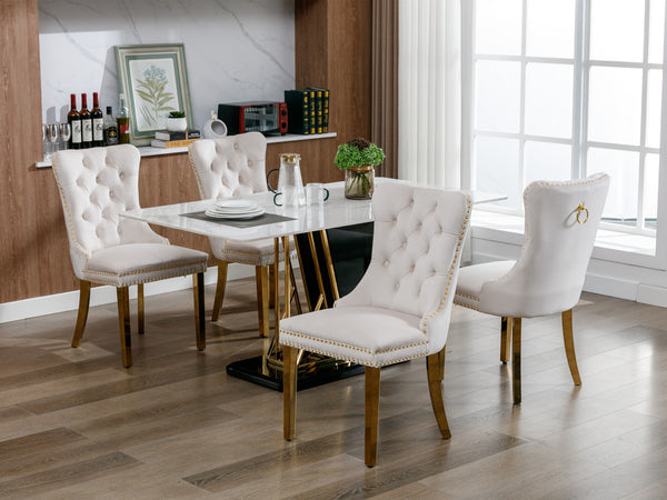 Nikki Collection Modern Tufted Solid Wood Velvet Upholstered Dining Chair with Gold Legs