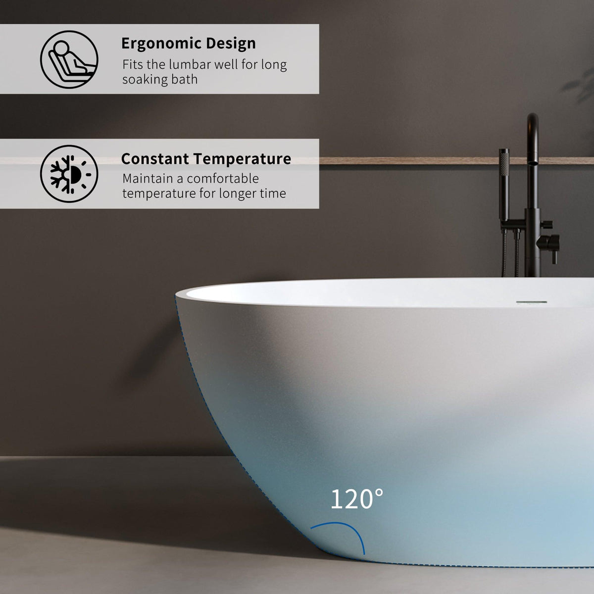 55″ Solid Surface Matte Tub