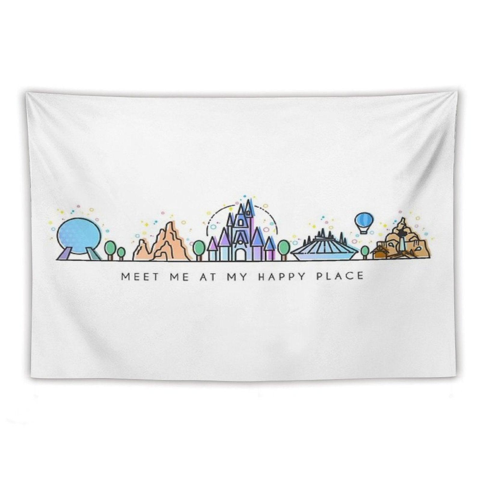 Meet Me at My Happy Place Vector Orlando Theme Park Illustration Design Tapestry