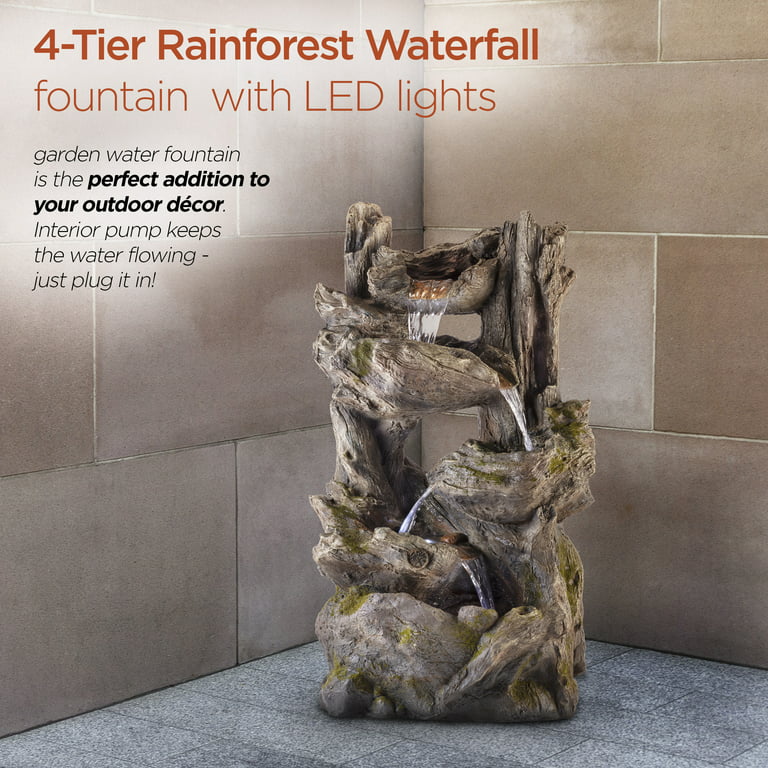 Alpine Corporation 52 in. Tall Outdoor 5-Tier Rainforest Rock Water Fountain with LED Lights