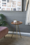 Acacia Wood Side Table with Tripod Steel Legs, Brown/Gold, 16x23.5'