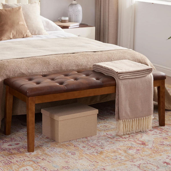 Oversized Brown Faux Leather Upholstered Ottoman Bench