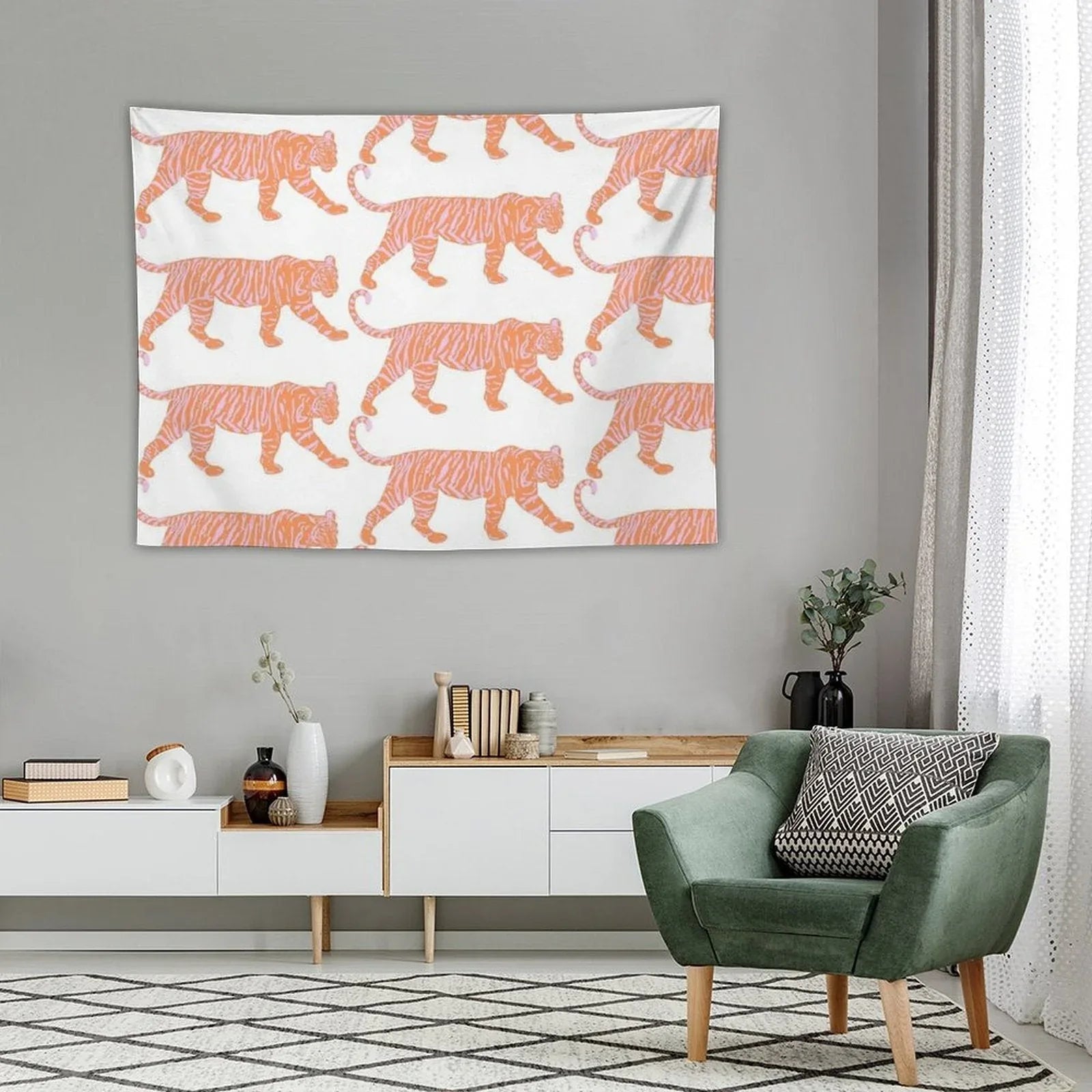 Orange And Pink Tiger Tapestry