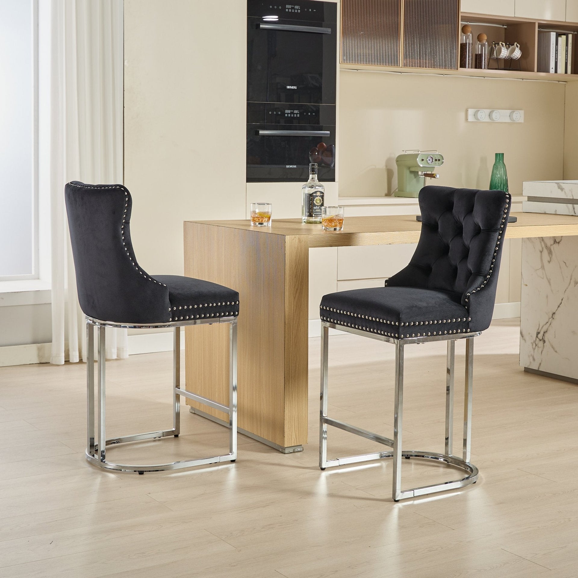 Set of 2 Modern Velvet Barstools