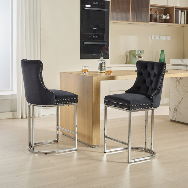 Set of 2 Modern Velvet Barstools