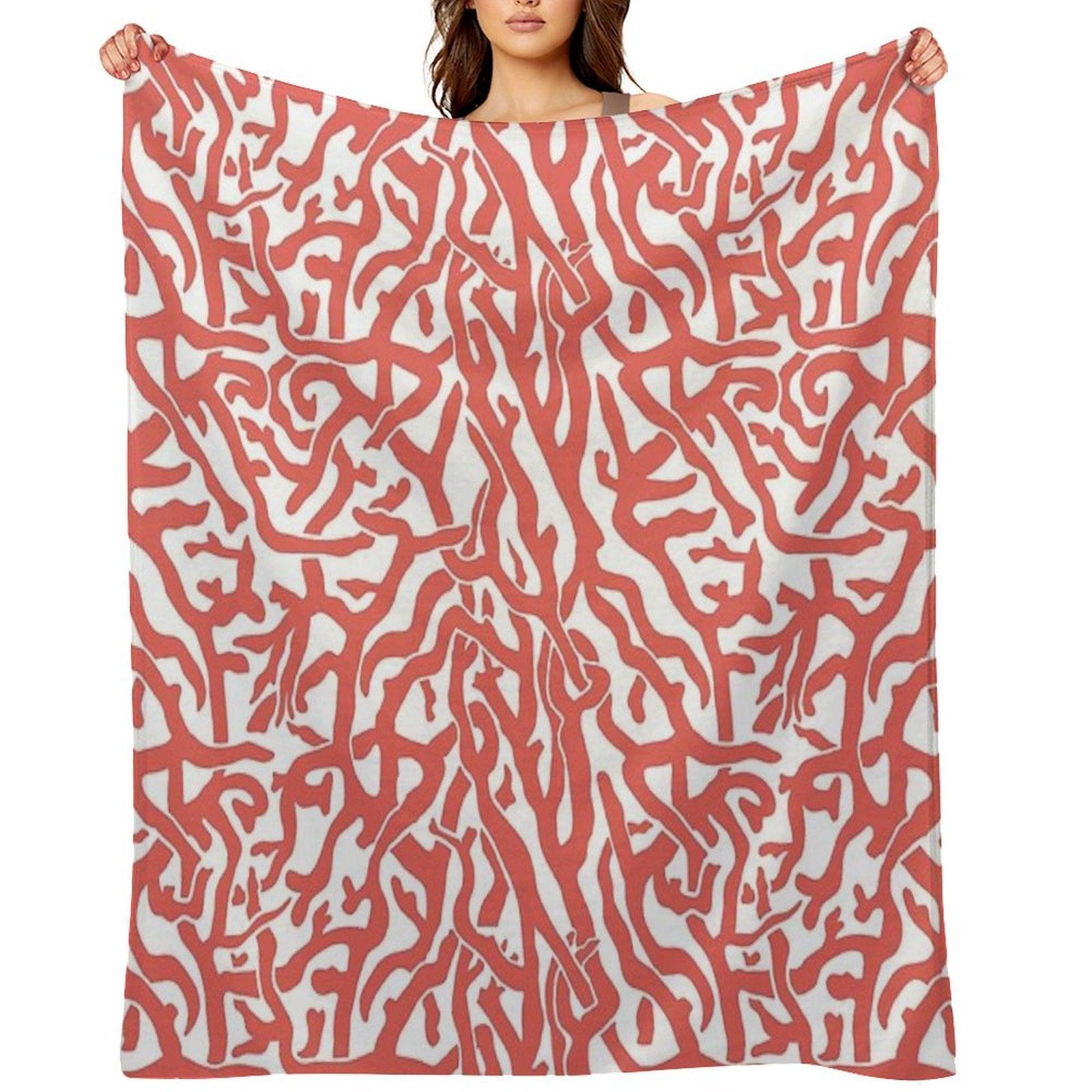 Coral Reef Pattern  Reddish Coral White Coastal Beach House Throw Blanket