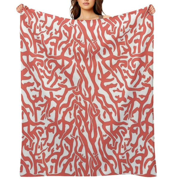 Coral Reef Pattern  Reddish Coral White Coastal Beach House Throw Blanket