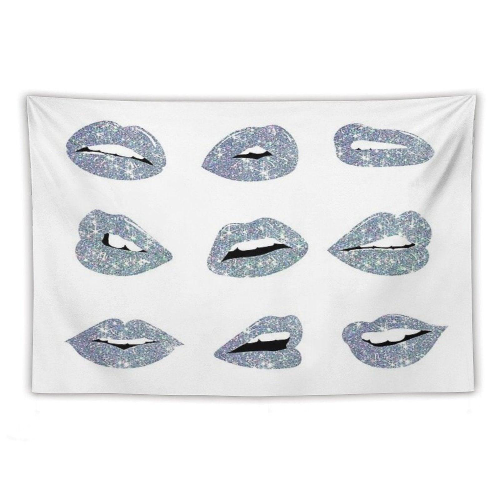 Kiss Kiss Faux Glitter Lips Tapestry