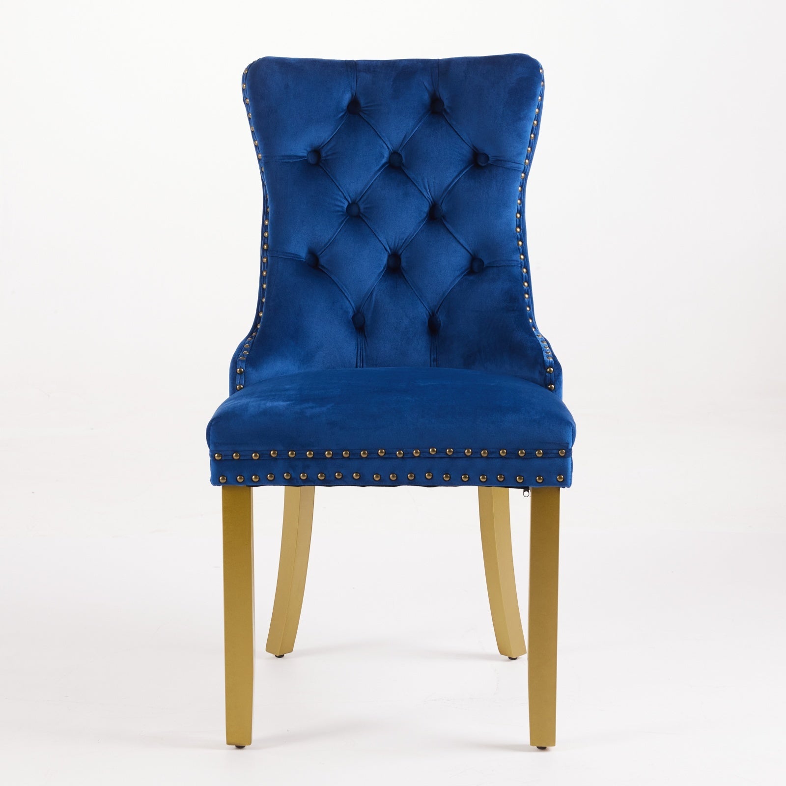 Mid-Century Modern Tufted Solid Wood Velvet Dining Chair with Lion Head Pull Ring