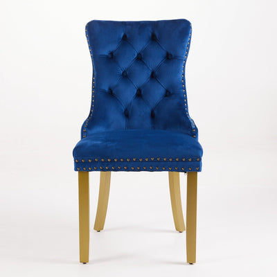 Mid-Century Modern Tufted Solid Wood Velvet Dining Chair with Lion Head Pull Ring