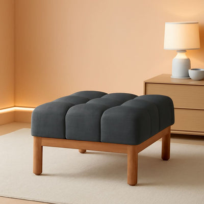 Modern Gray Fabric Ottoman With Walnut Finish WoodFrame