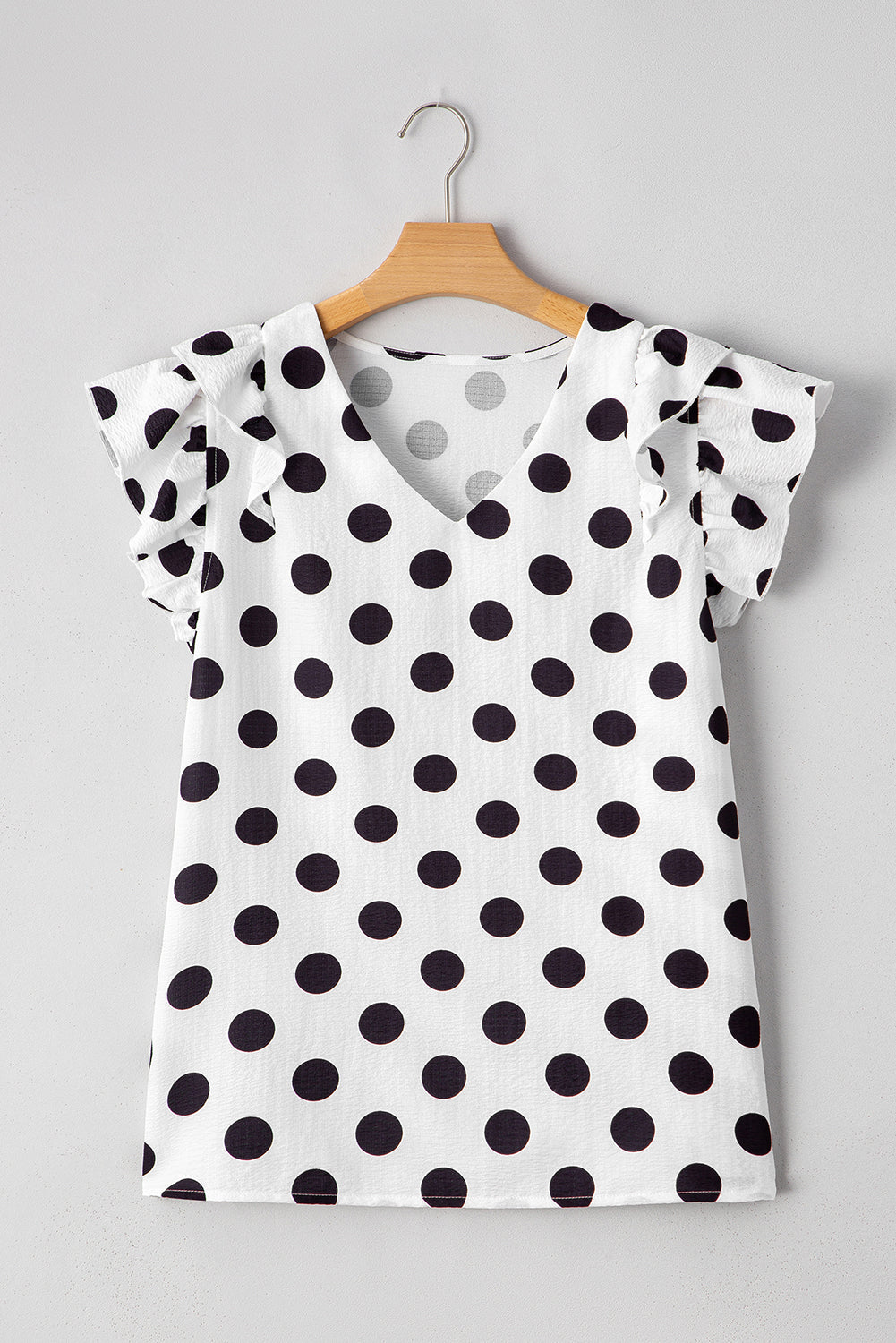 Halo Polka Dot Ruffled Sleeve V Neck Blouse