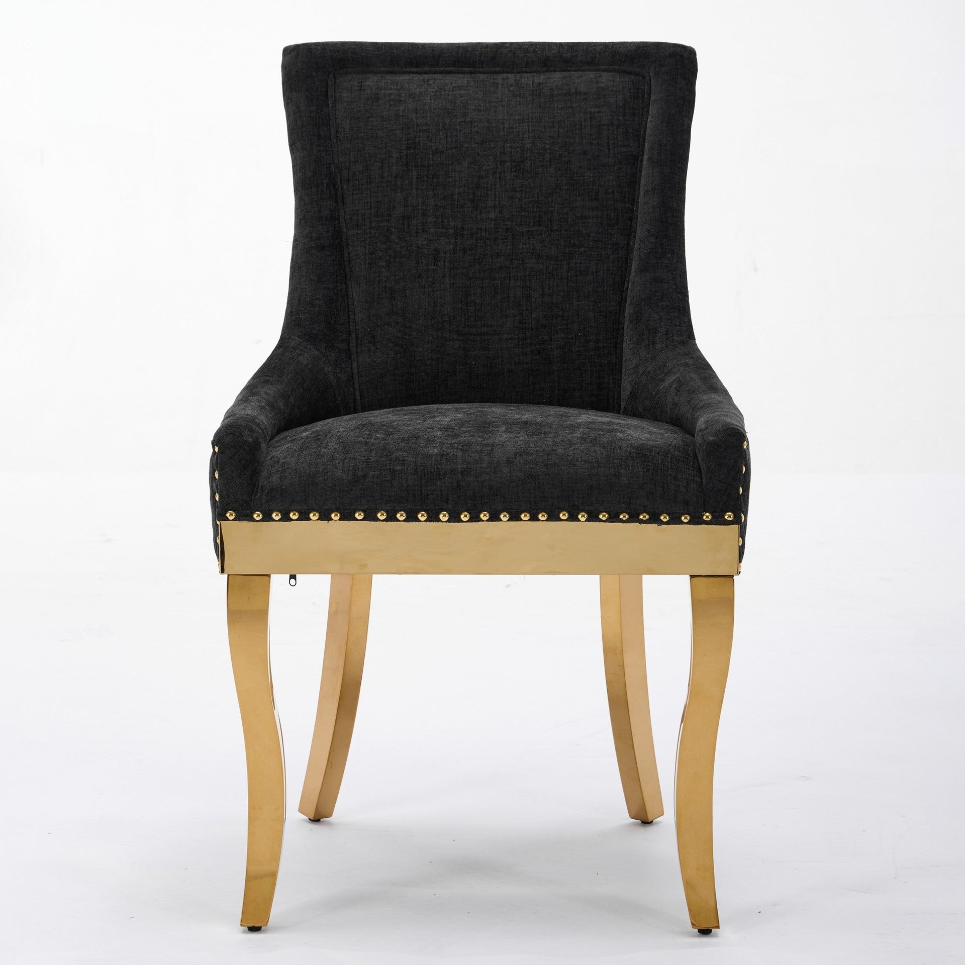 Chenille Dining Chairs Modern Style with Curved Gold-Plated Legs & Rivet Trim