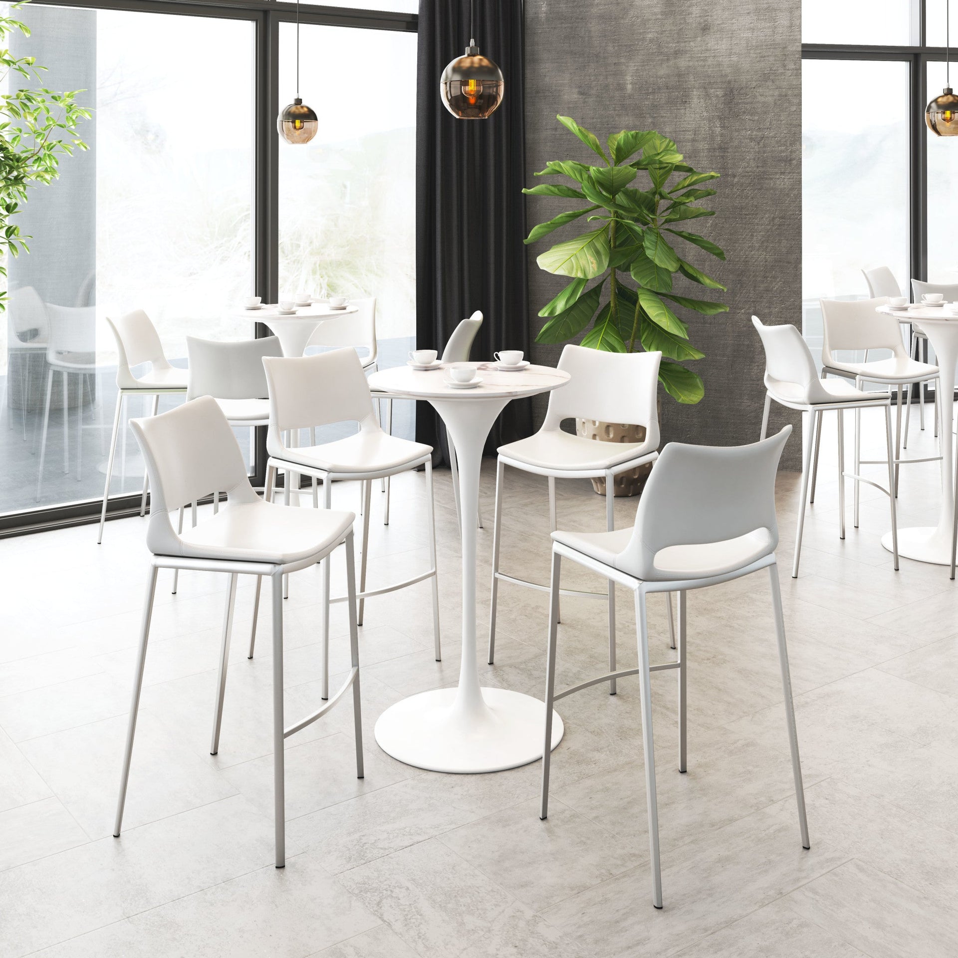 Ace Barstool (Set of 2) White & Silver