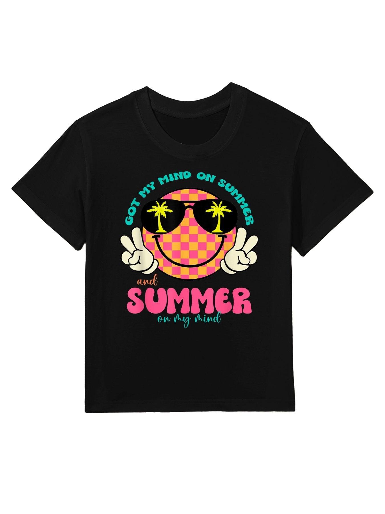 Groovy Happy Face Summer Vibes Got My Mind On Summer Teacher Kids T-Shirt