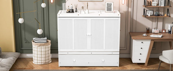 Space-Saving Full Size Murphy Bed with USB Port and Large Drawer Storage