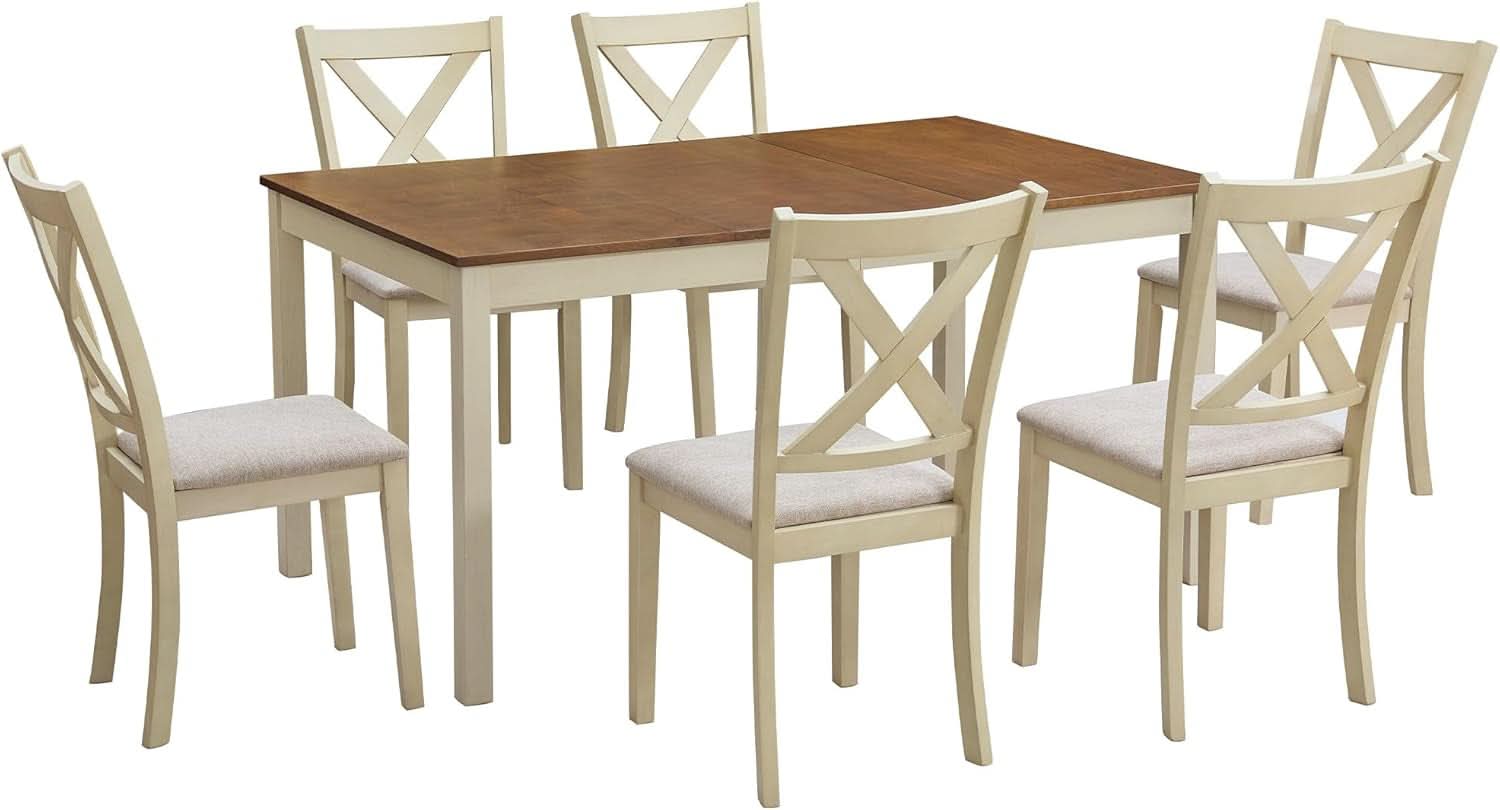 Farmhouse Handcrafted SolidWood Dining Table Set Cream