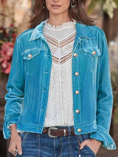 Casual Button-Up Long Sleeve Jacket with Chest Pockets and Relaxed Fit