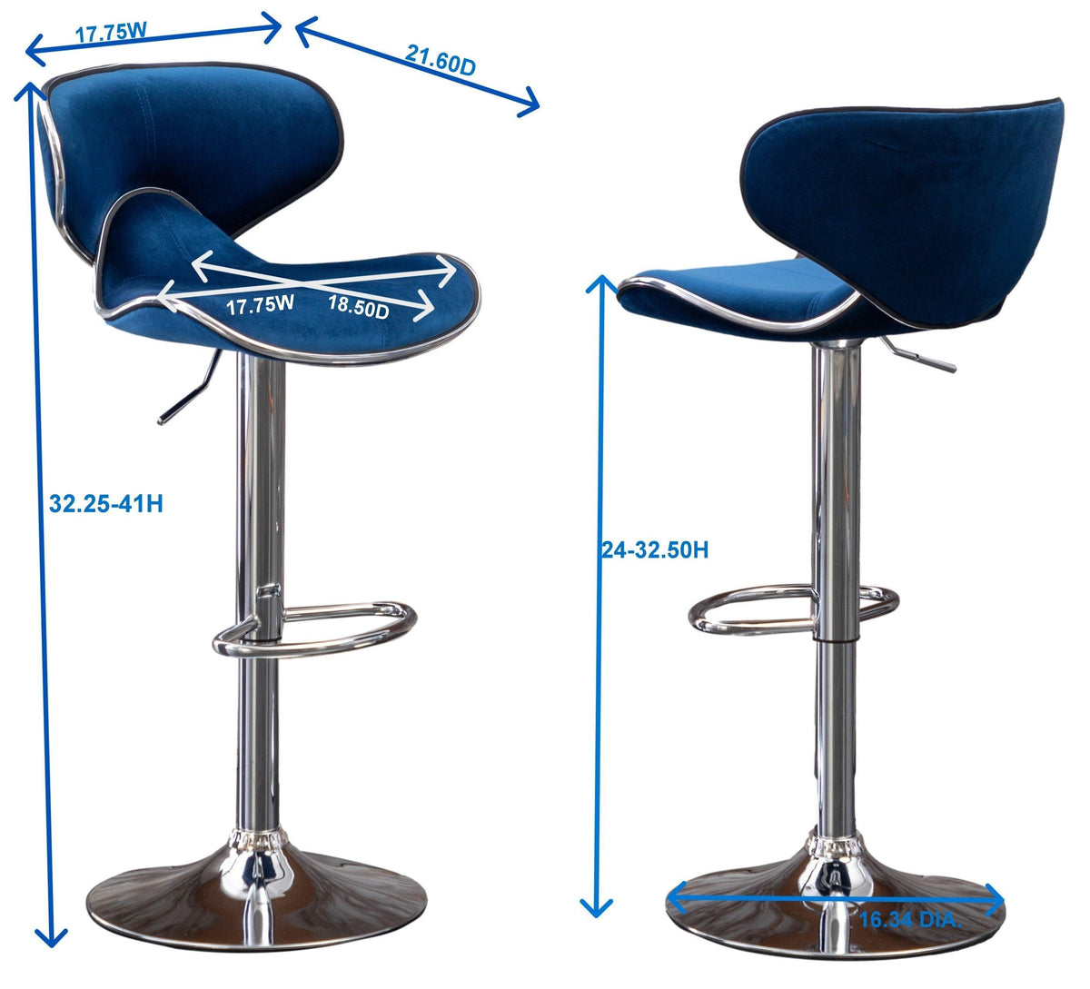 Green Velvet Adjustable Swivel Bar Stools with Chrome Base & Footrest – Set of 2
