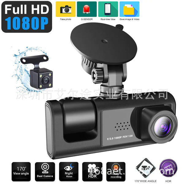 3-Lens 1080P Dash Cam with WiFi and Multilingual Support