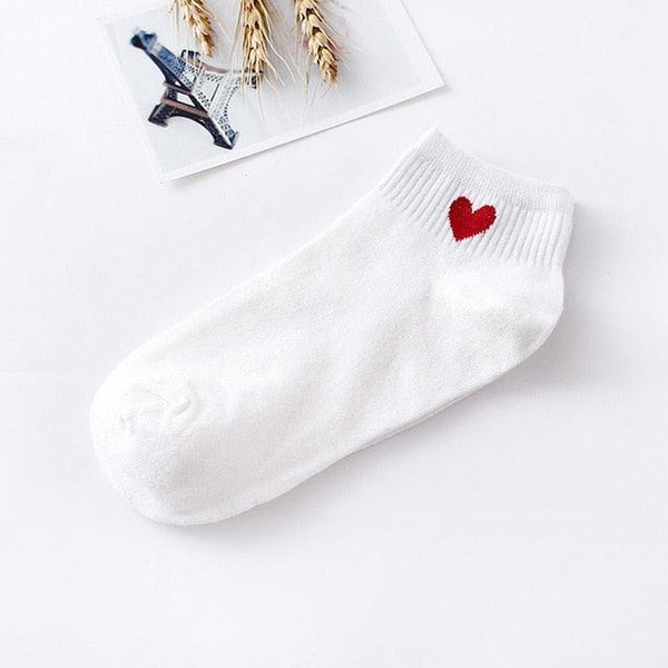 Women Short Socks Red Heart Cute College Fresh Female Socks Soft Cotton Summer Autumn Sock for Girls