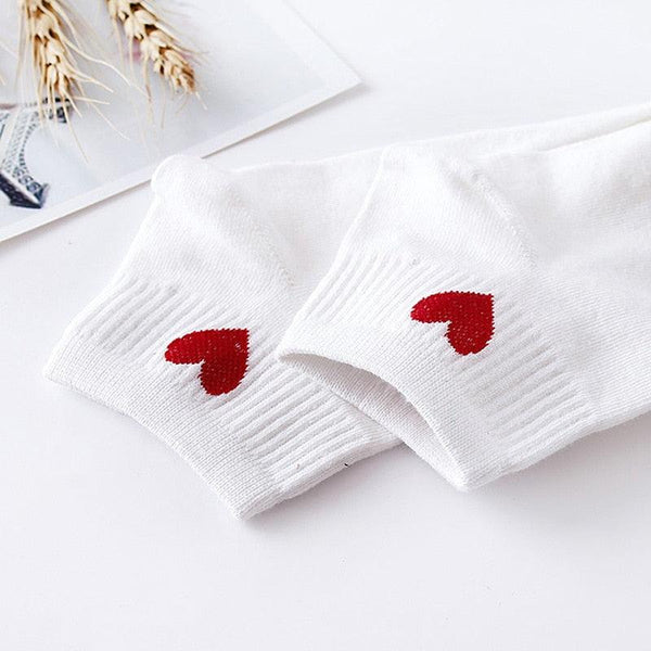 Women Short Socks Red Heart Cute College Fresh Female Socks Soft Cotton Summer Autumn Sock for Girls