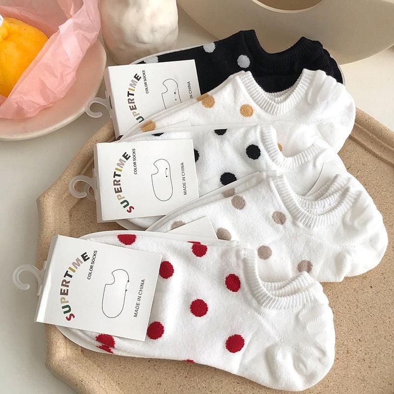 5Pais Women No Show Sports Socks Short Comfortable Cotton Aesthetic Novelty Dot Sweet Boat Socks Ankle Socks For Men And Women