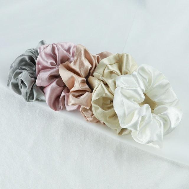 5PCS/Lot Fashion Silk Satin Scrunchies Headband Large Elastic Rubber Hair Band Women Fashion Hair Scrunchies Ponytail Holder Accessories for Women And Girls