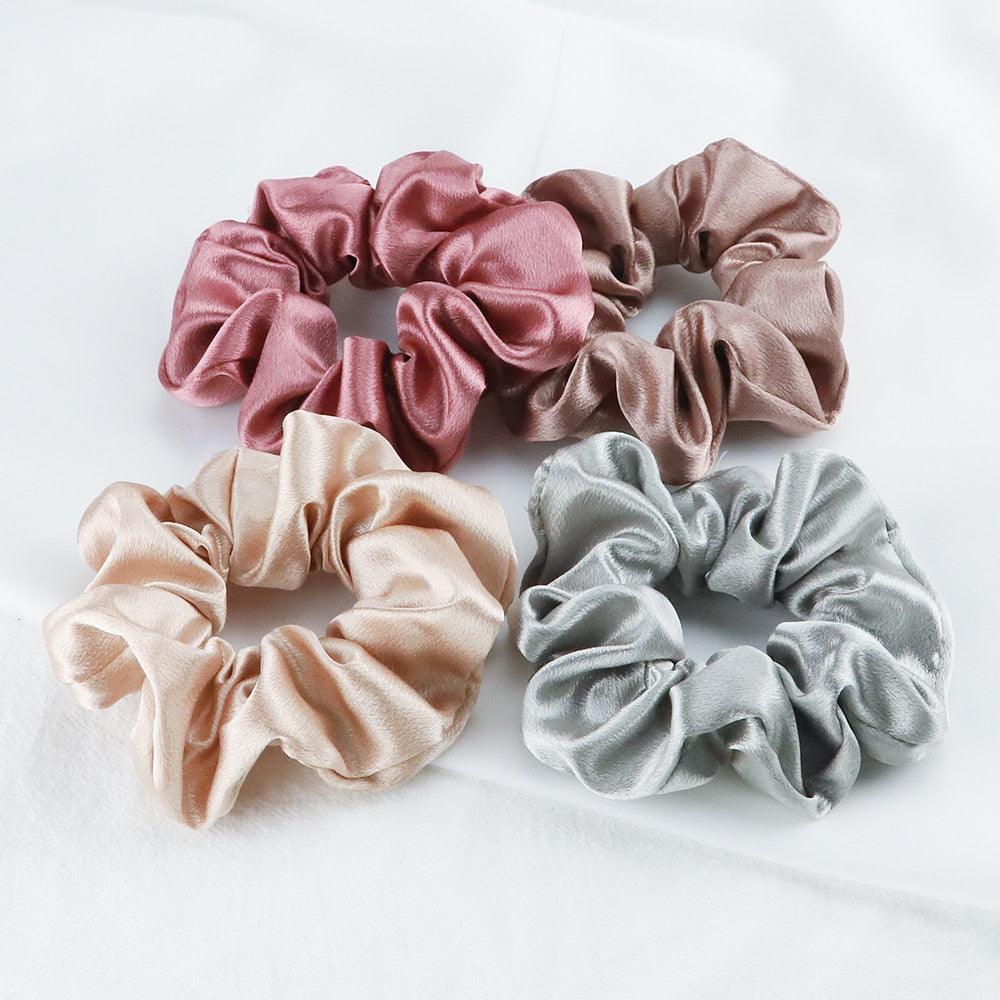 5PCS/Lot Fashion Silk Satin Scrunchies Headband Large Elastic Rubber Hair Band Women Fashion Hair Scrunchies Ponytail Holder Accessories for Women And Girls