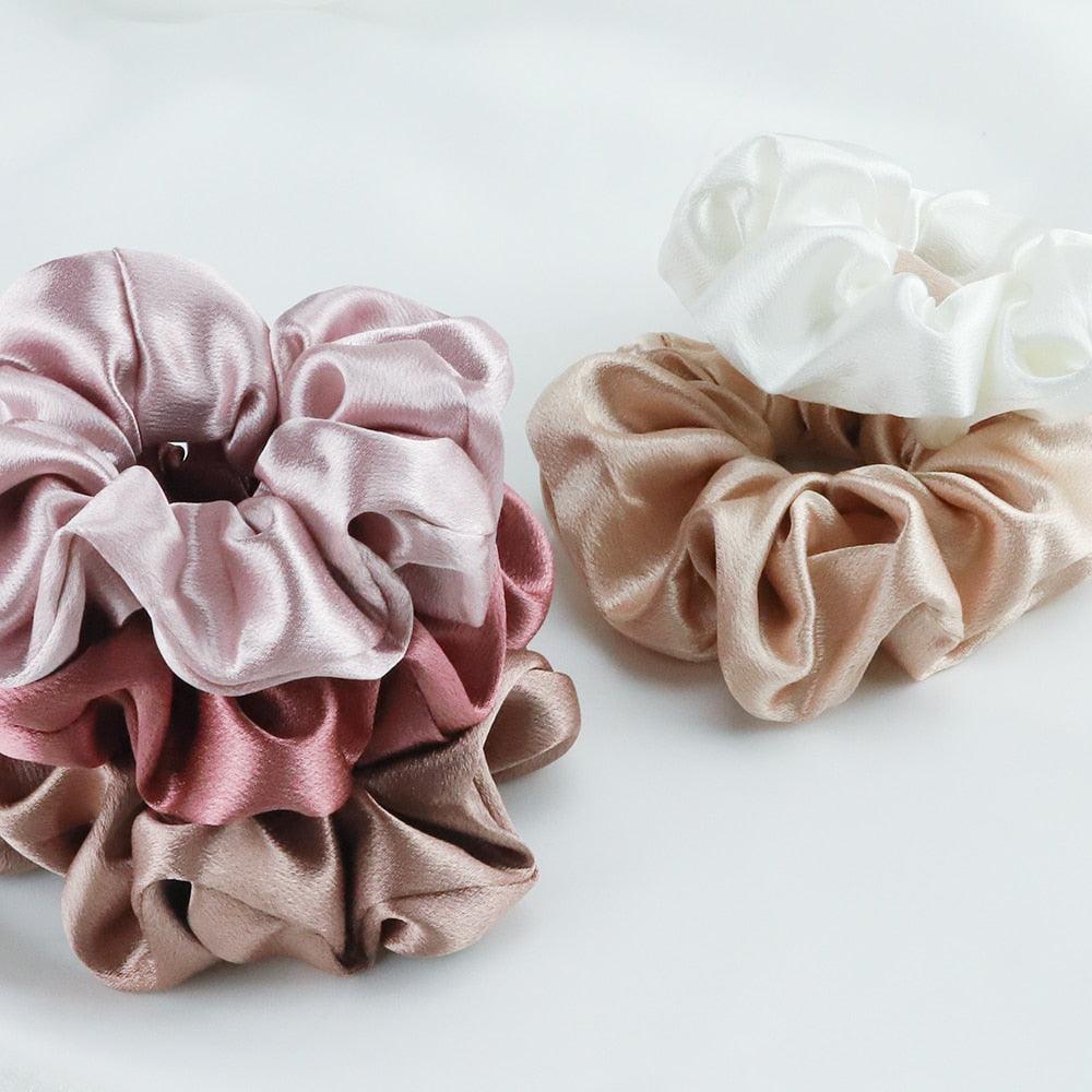5PCS/Lot Fashion Silk Satin Scrunchies Headband Large Elastic Rubber Hair Band Women Fashion Hair Scrunchies Ponytail Holder Accessories for Women And Girls