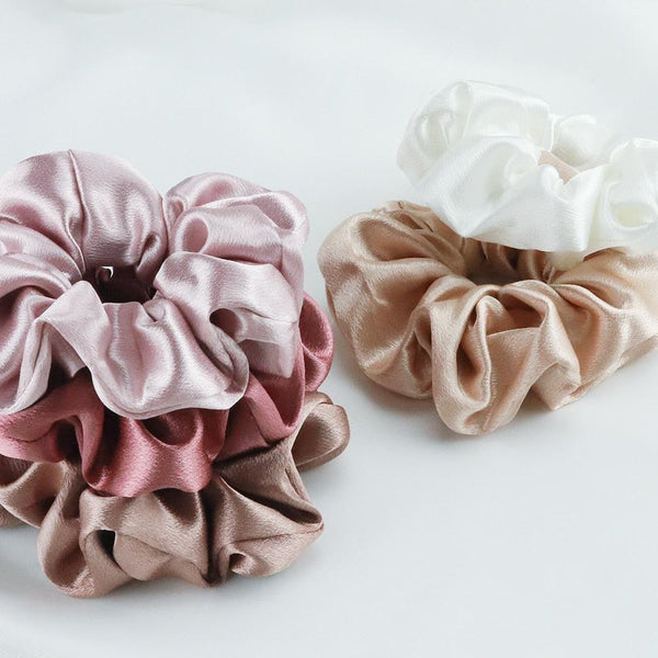 5PCS/Lot Fashion Silk Satin Scrunchies Headband Large Elastic Rubber Hair Band Women Fashion Hair Scrunchies Ponytail Holder Accessories for Women And Girls